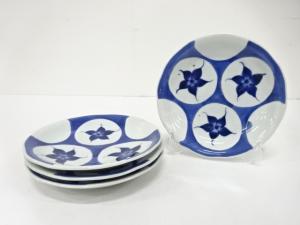 古伊万里　染付　花　七寸皿　4客